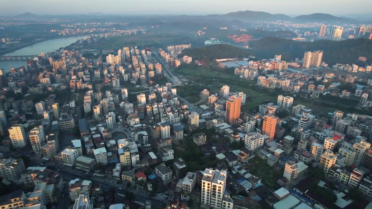 航拍高州市城市日出高州城市建筑航拍视频素材