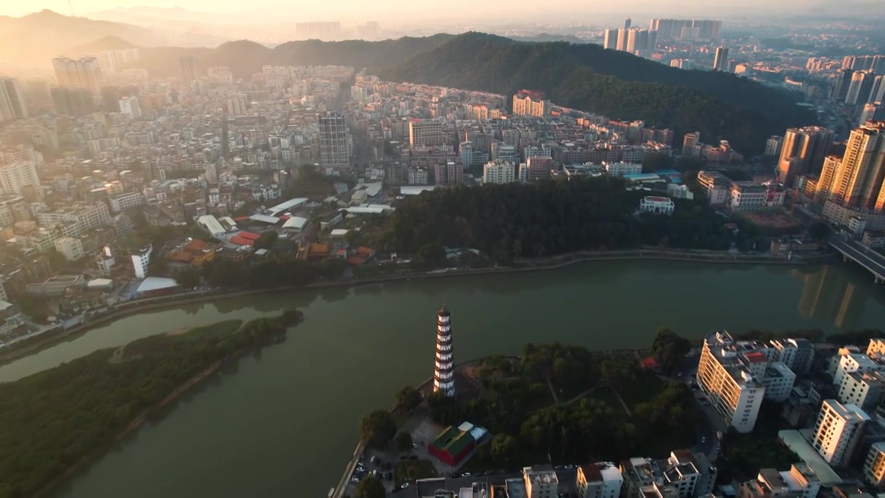 航拍高州市城市日出高州城市建筑航拍视频素材