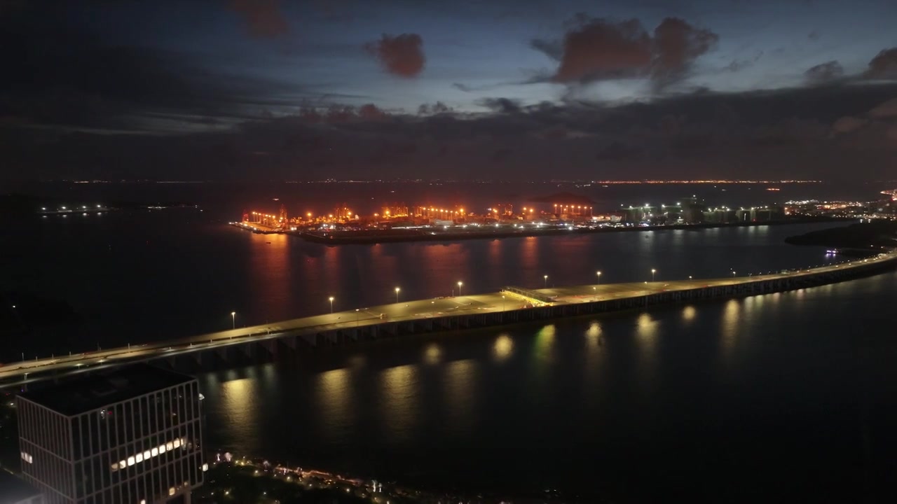 【正版原创】前海沿江高速大铲湾夜景大全景视频素材