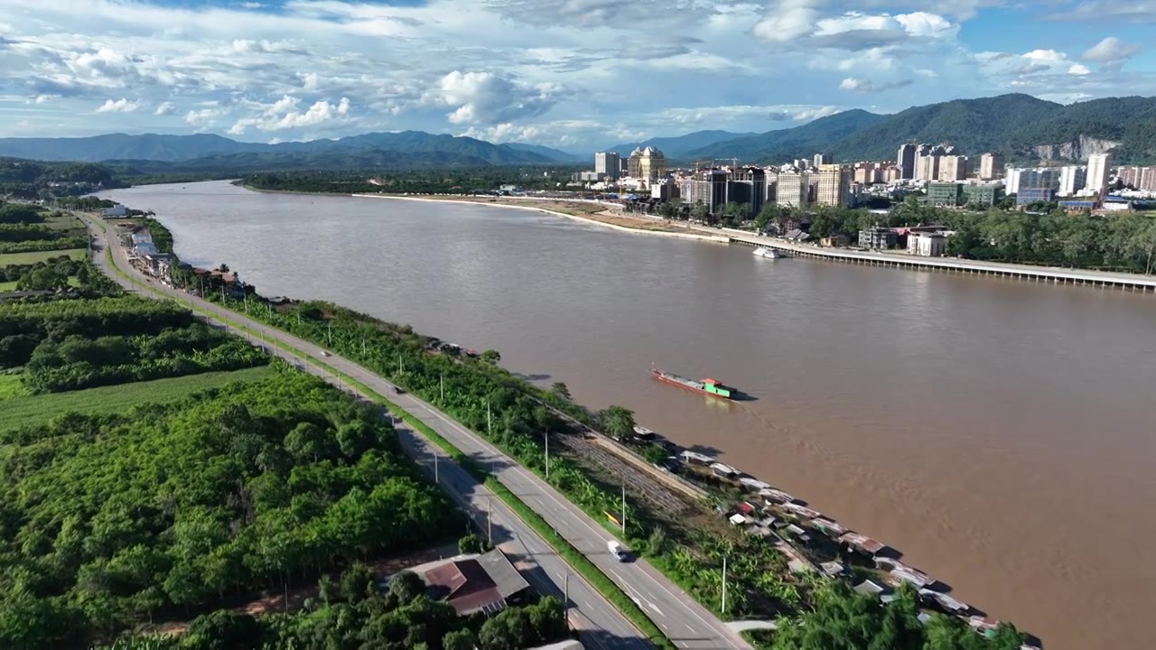 航拍泰国老挝金三角湄公河河流景观视频素材