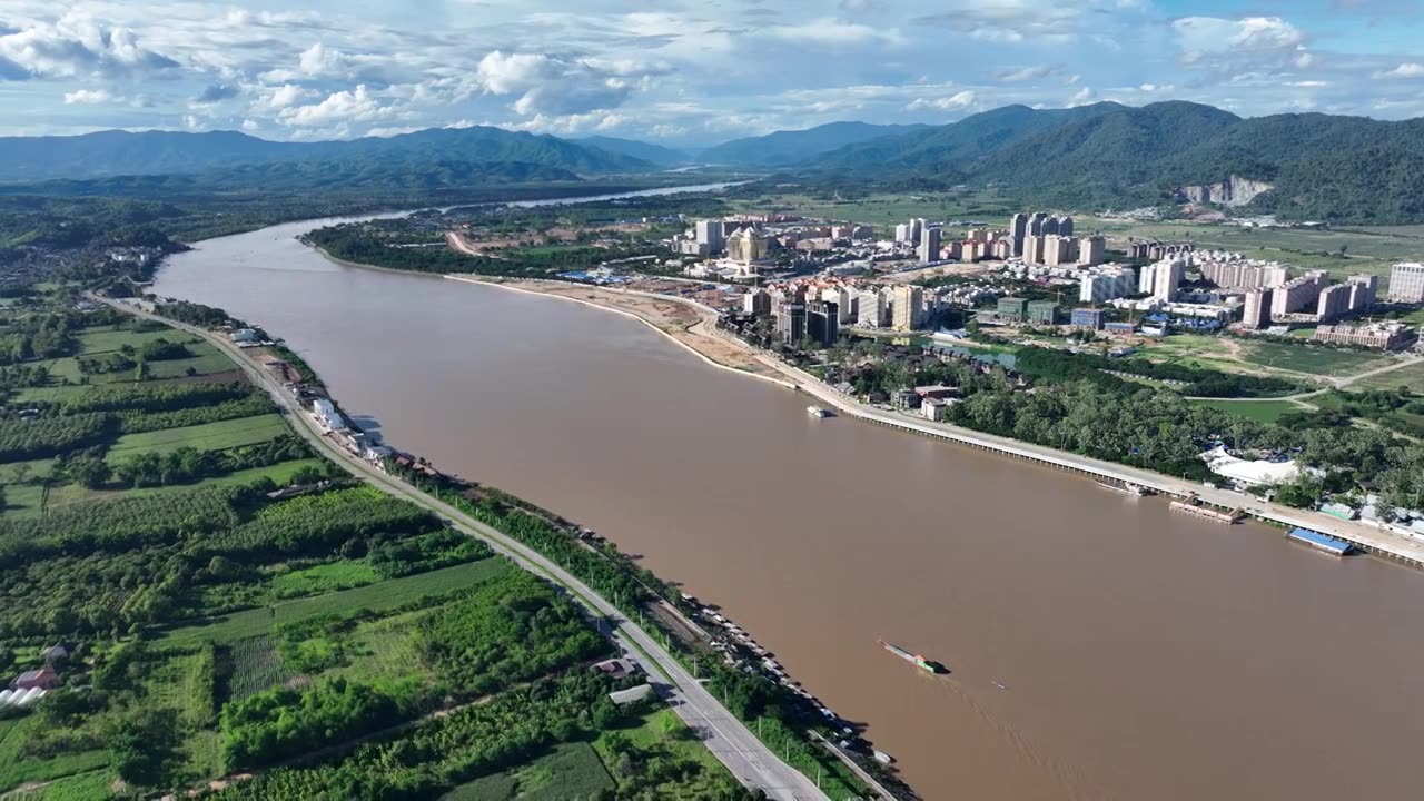 航拍泰国老挝金三角湄公河河流景观视频素材