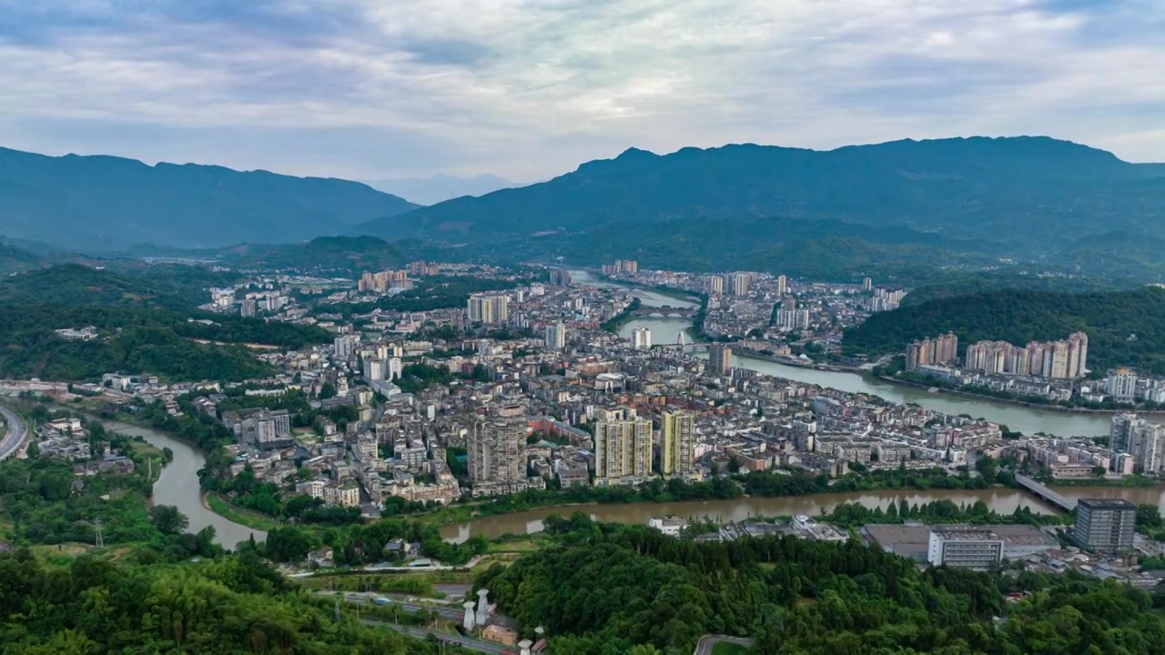 旅游城市雅安雨城区城市景观航拍延时素材视频素材