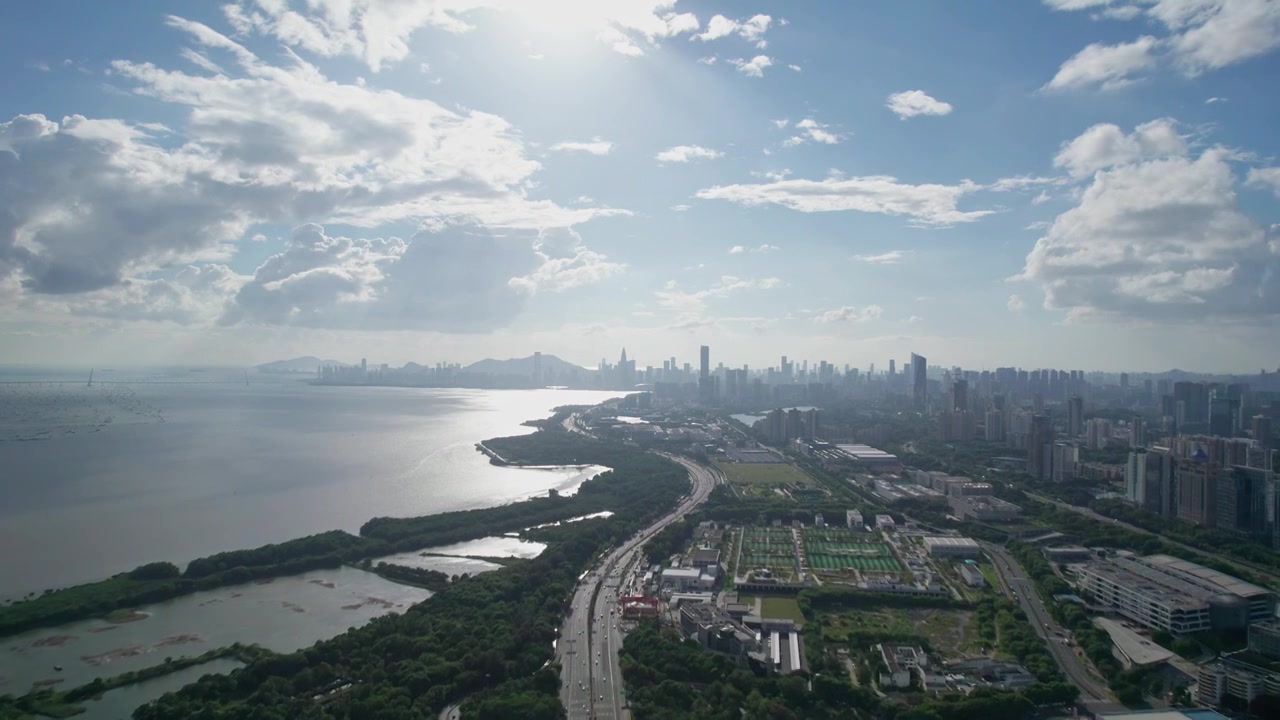 【原创】深圳滨海大道深圳湾天际线航拍素材视频素材