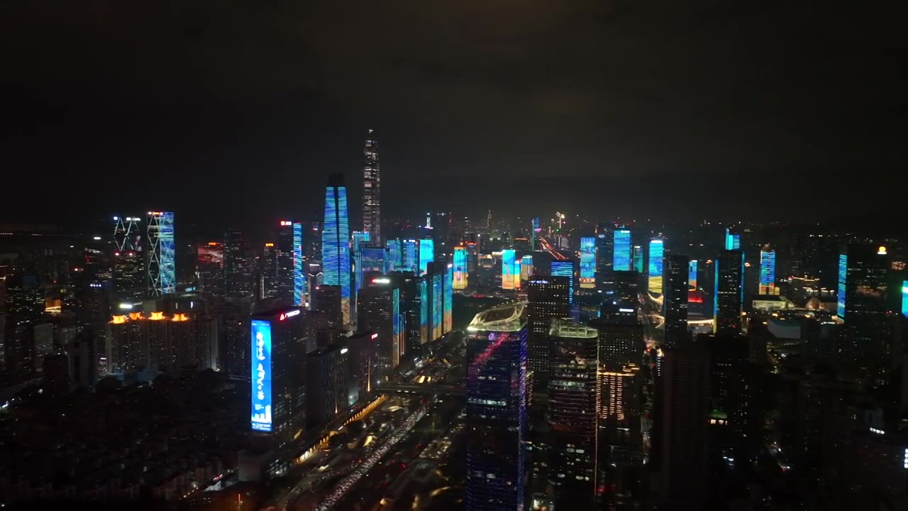 航拍深圳城市灯光秀夜景视频素材