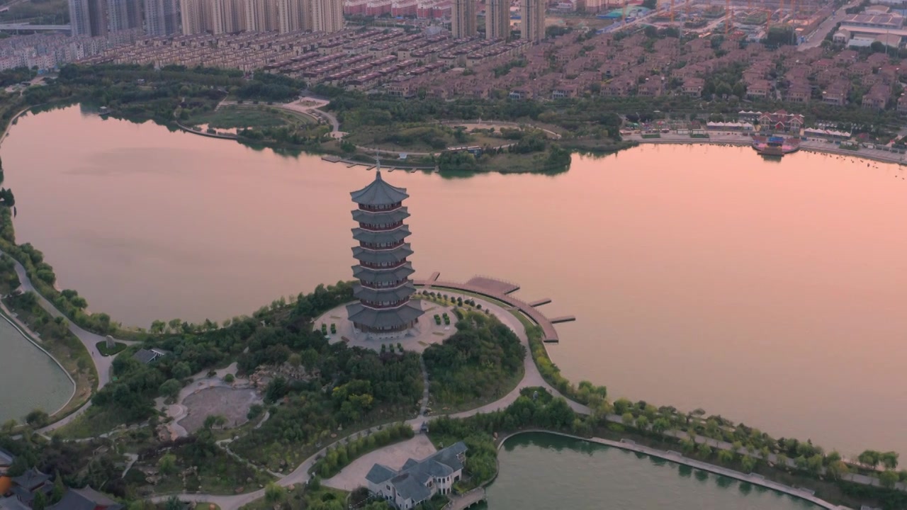 航拍青岛胶州少海湿地公园视频素材