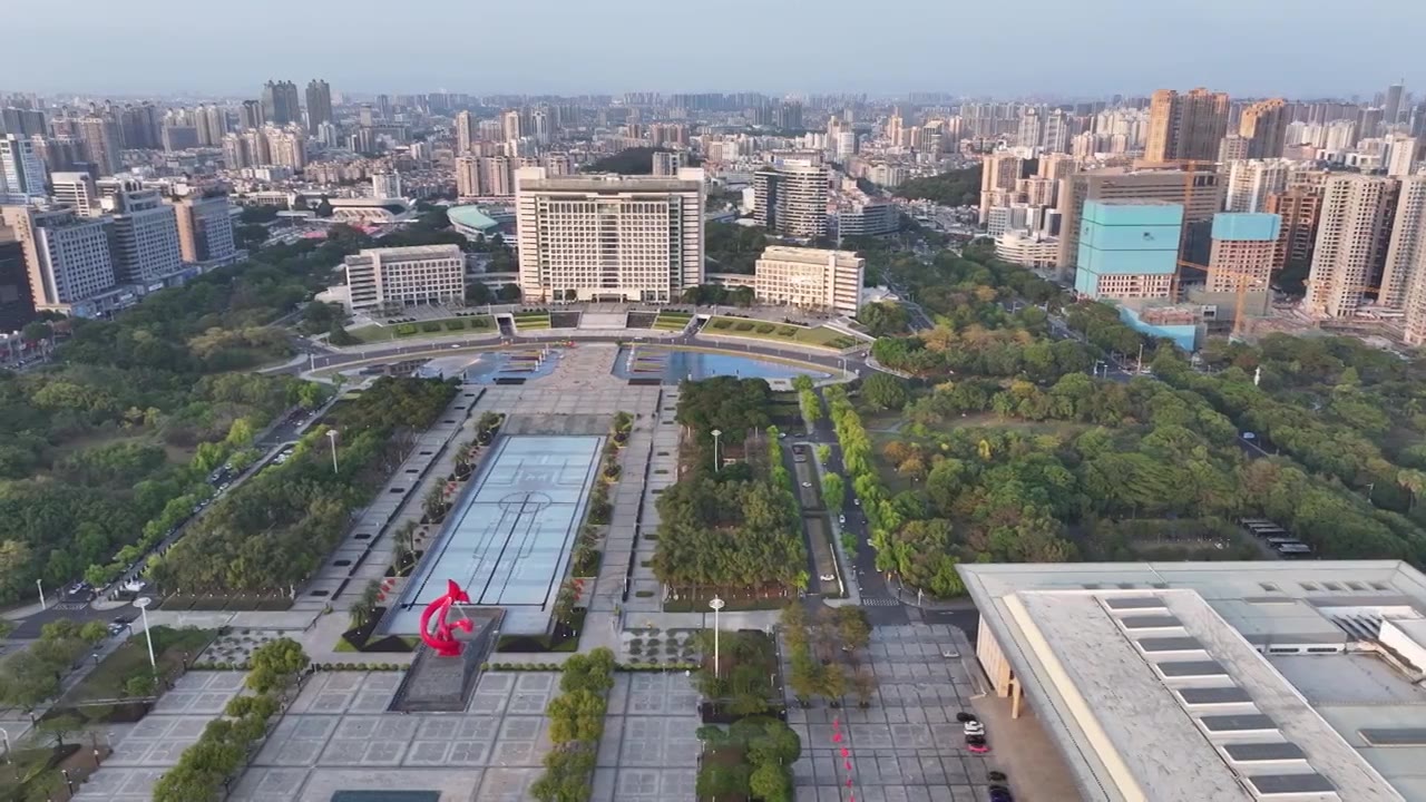 广东省东莞市人民政府中心广场航拍视频素材