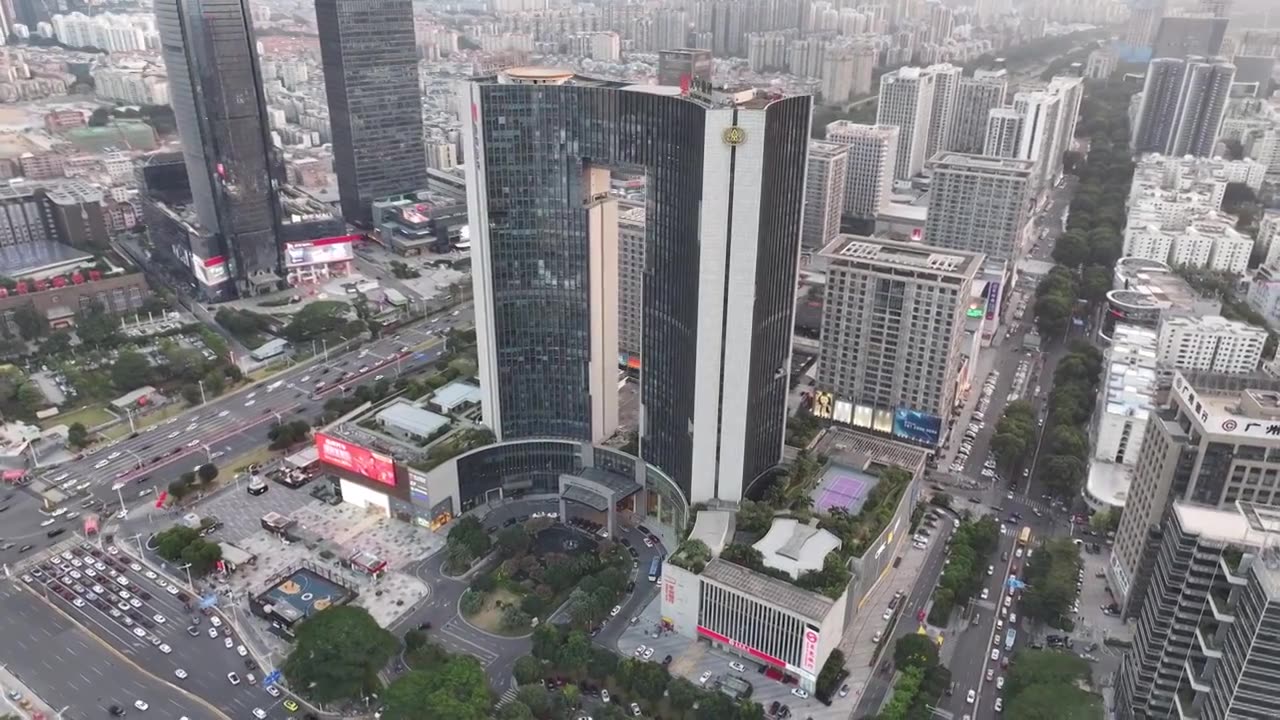 广东省东莞市地标民盈国贸中心环球经贸中心航拍视频素材