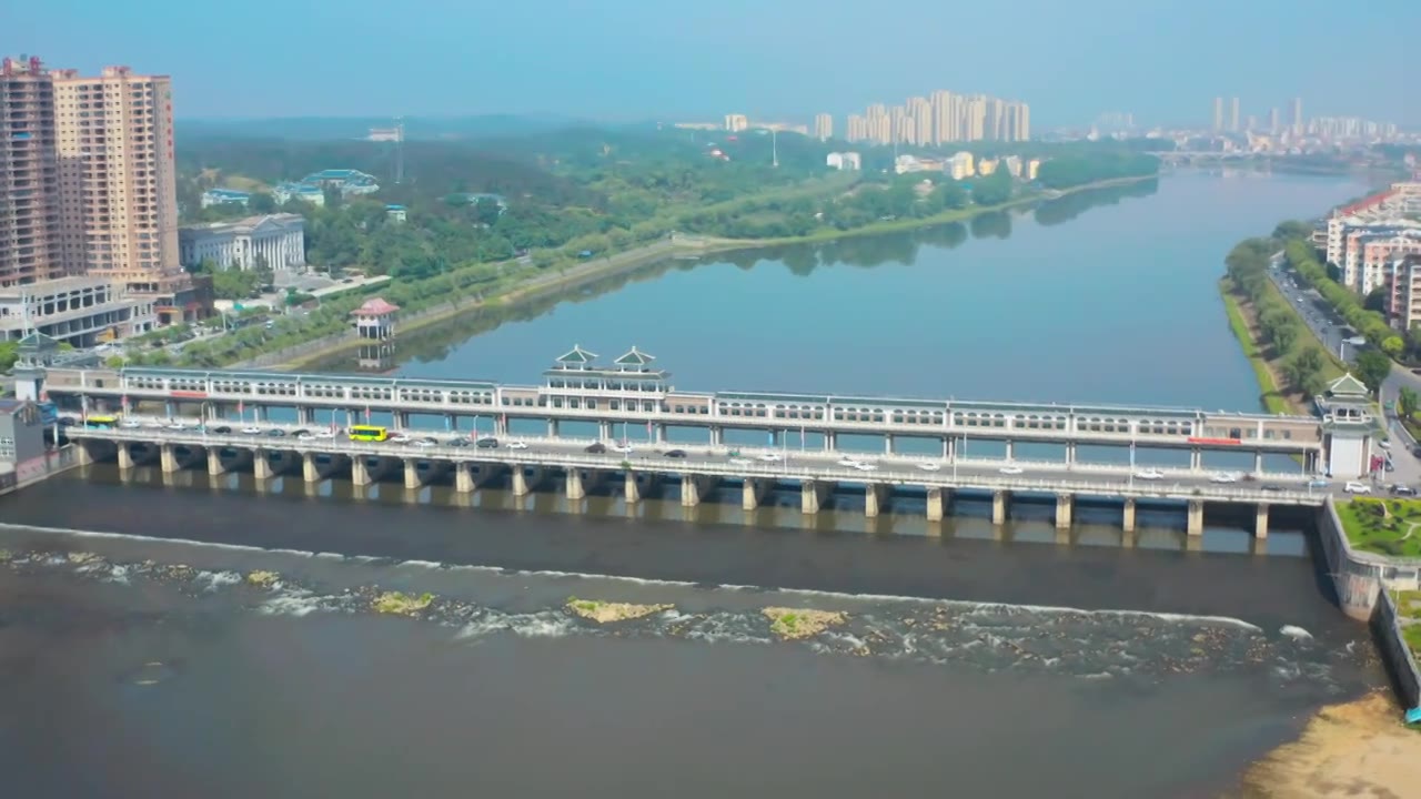 随州涢水航拍视频素材