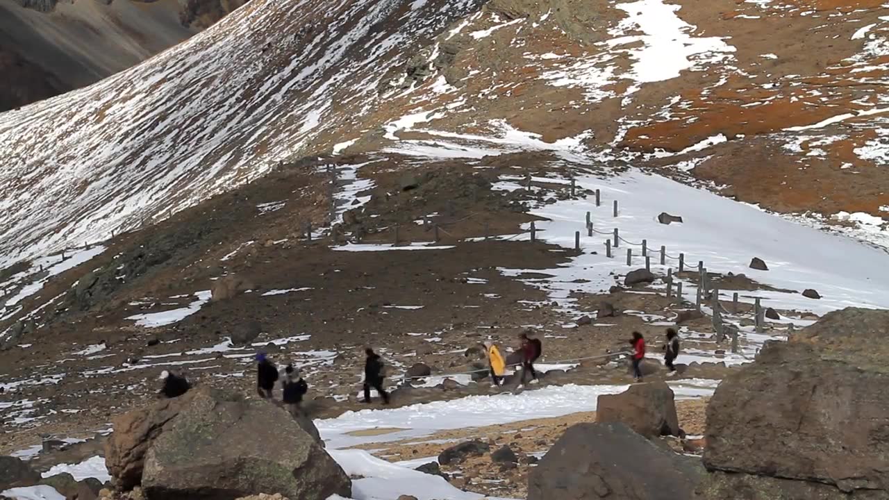 长白山山巅登山的游人视频素材