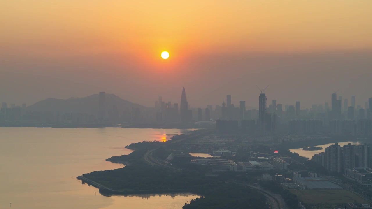 深圳湾滨海大道后海春笋日落延时摄影视频素材