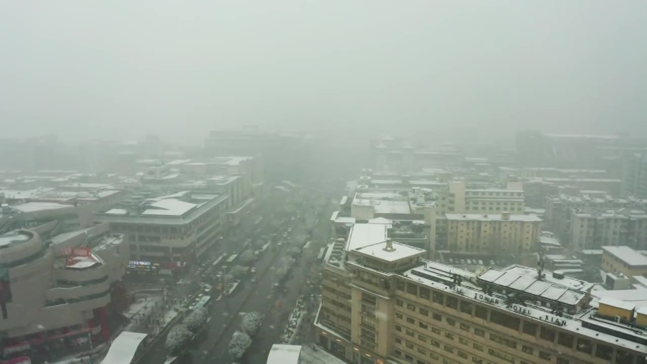 合集_西安雪景4k航拍视频素材