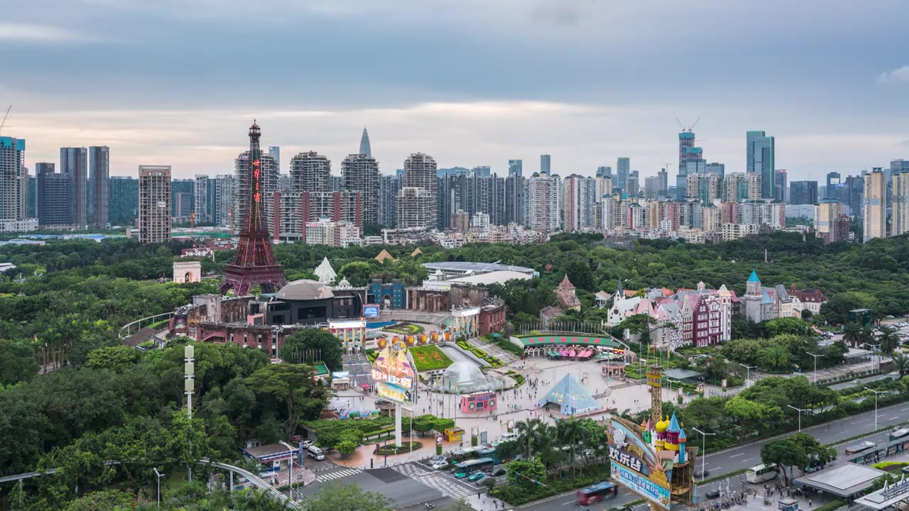 【正版素材】深圳世界之窗傍晚夜景全景延时视频素材