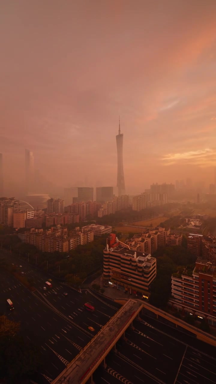 广州珠江新城平流雾日出视频素材