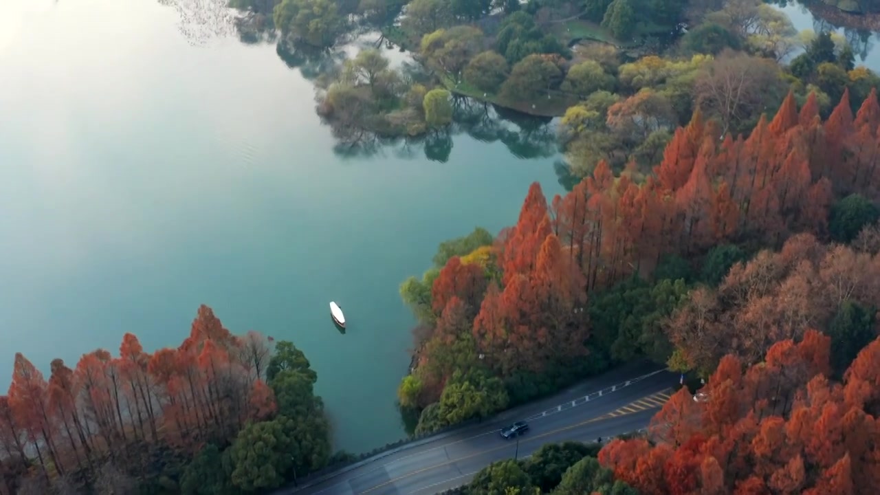 航拍西湖景区秋色视频素材