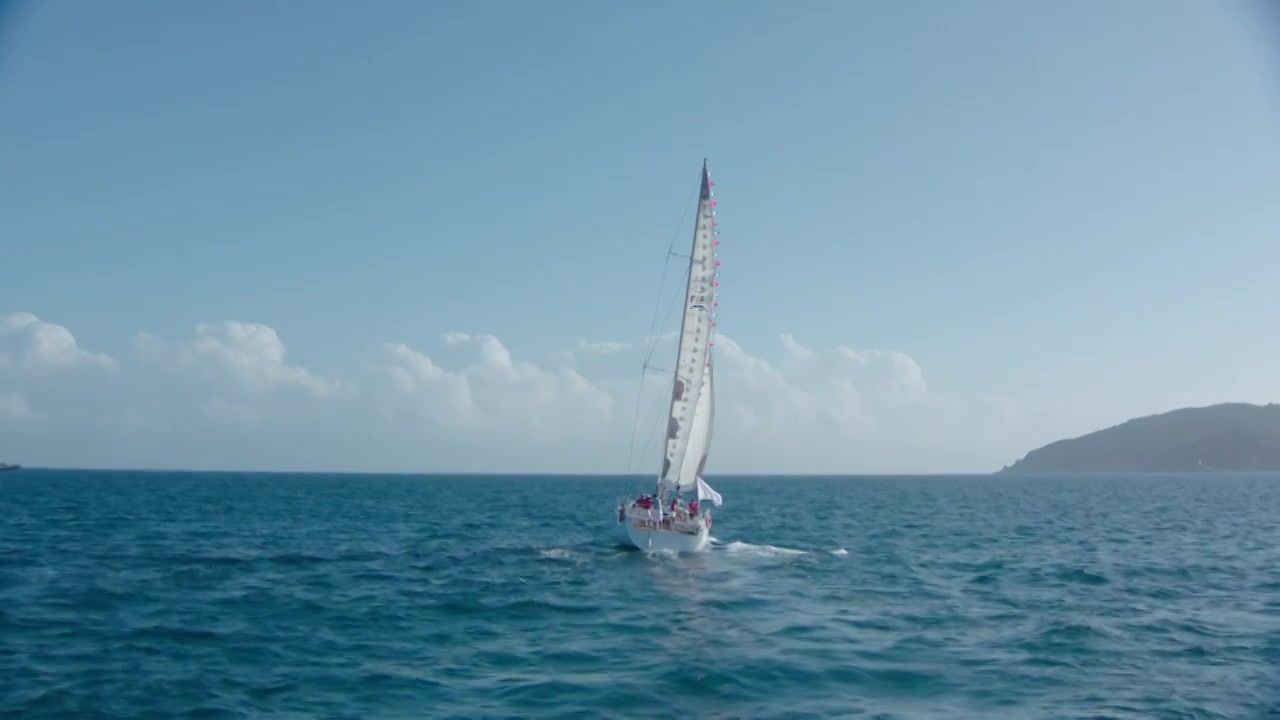 海洋帆船游艇大海航行海面度假航拍自然风光人物生活视频素材