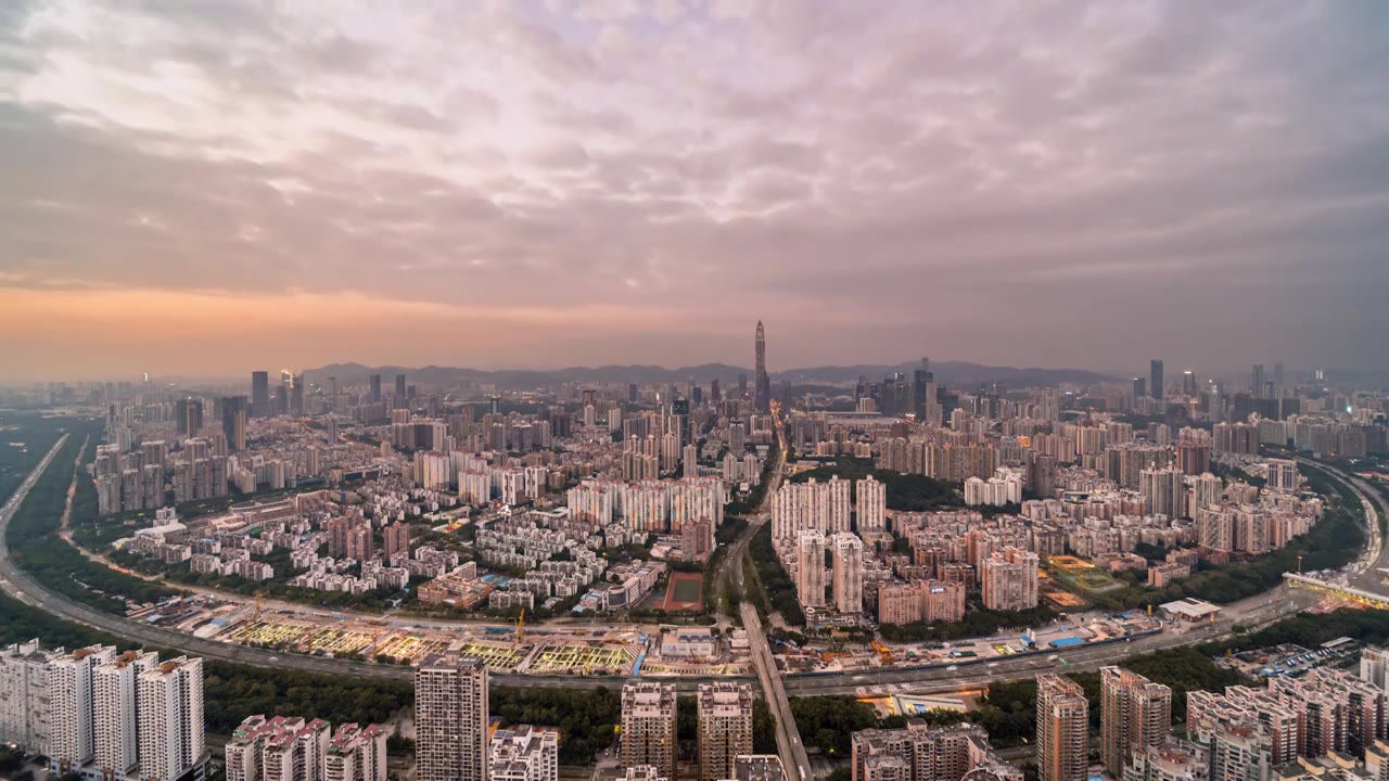 深圳福田全景日转夜延时摄影空镜素材视频素材