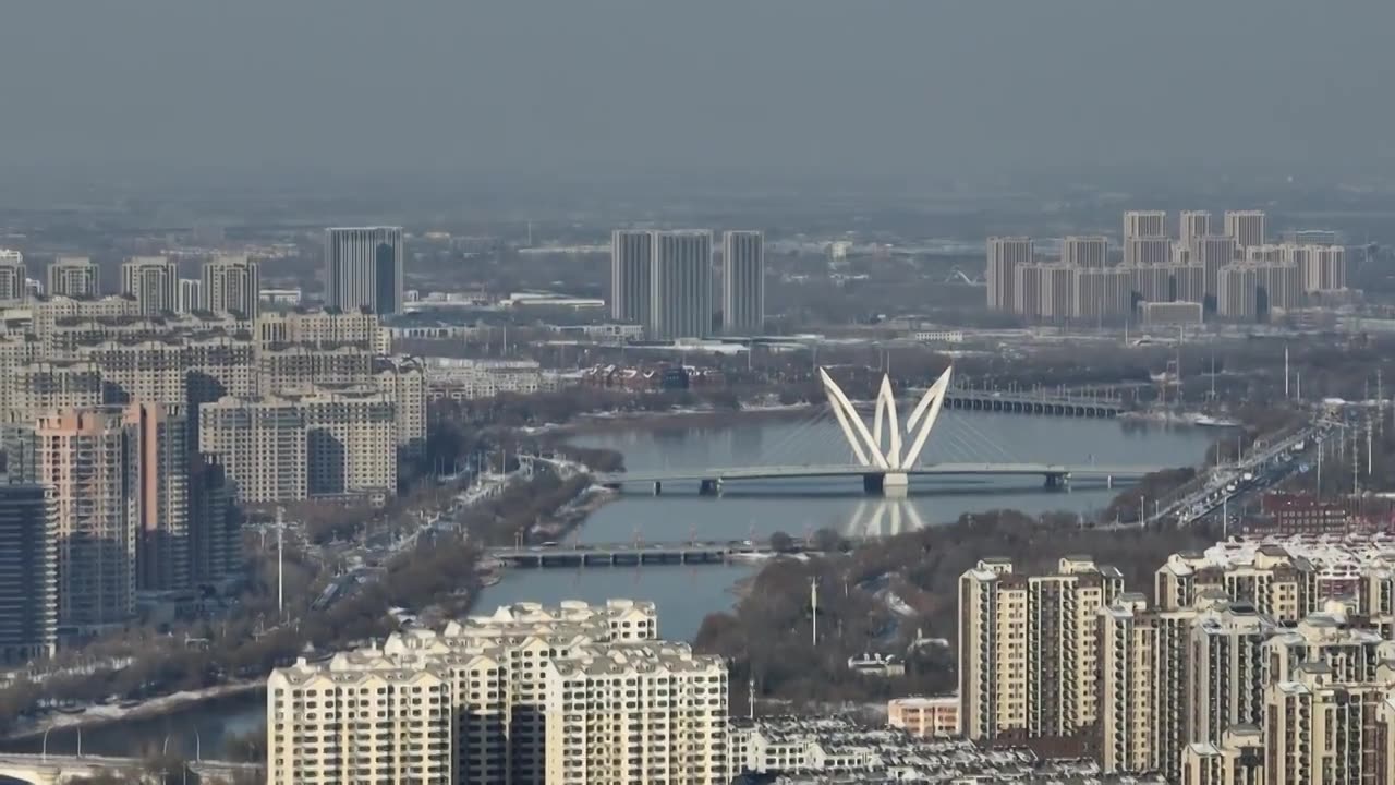 远眺徒骇河大桥+山东省聊城市东昌府区视频素材