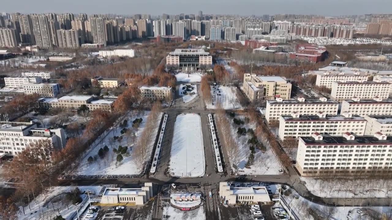 雪后的聊城大学东校区与聊城大学植物园+山东省聊城市东昌府区视频下载