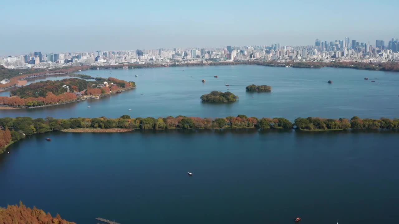 杭州西湖景区秋天景象航拍1视频素材