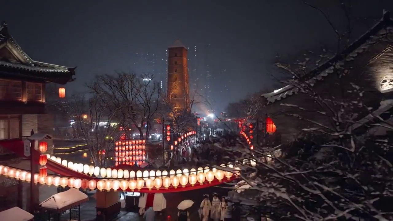 航拍洛阳洛邑古城夜景视频素材