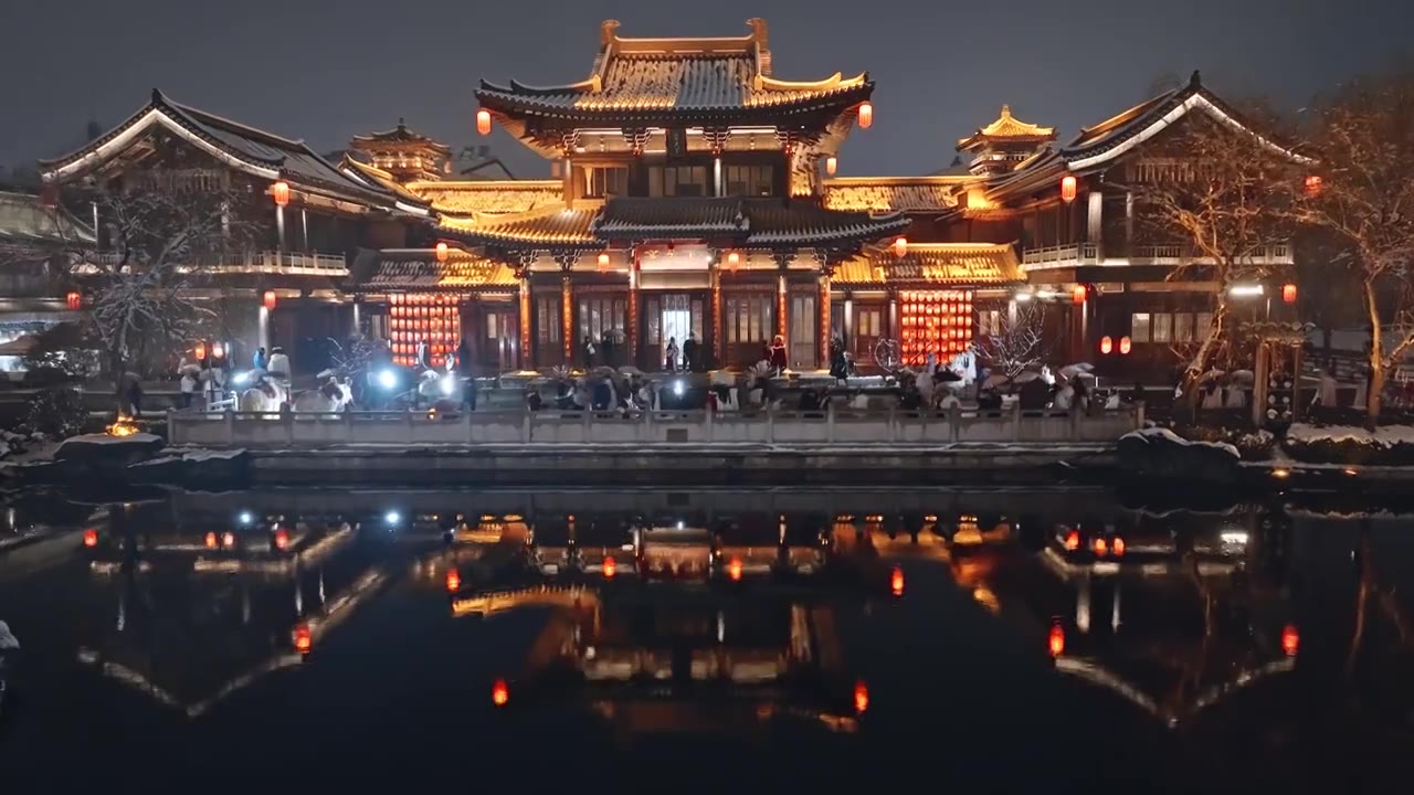 航拍洛阳洛邑古城夜景视频素材