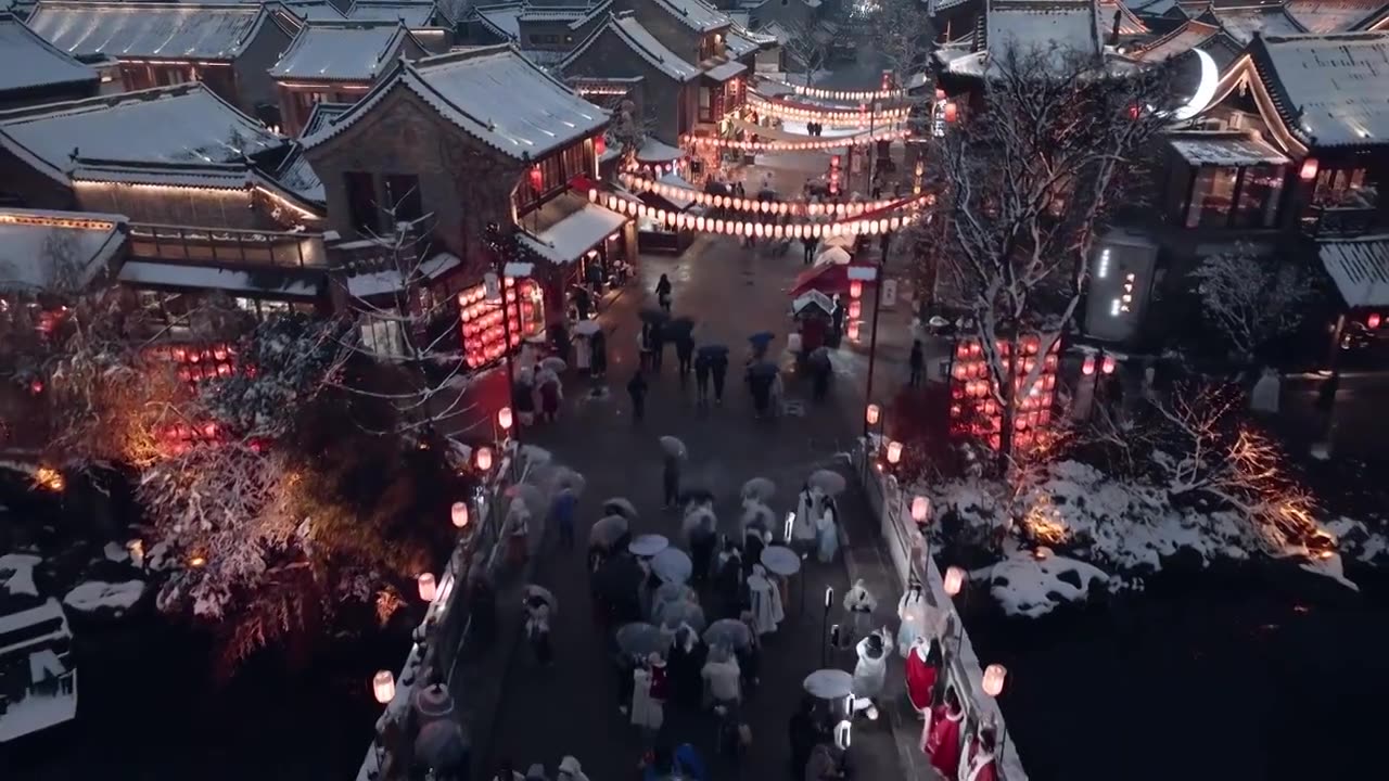 航拍洛阳洛邑古城夜景视频素材