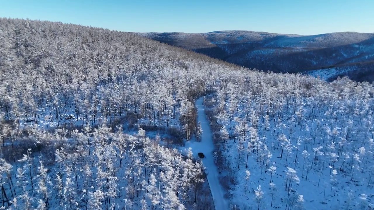 林海雪原雪林和山路视频素材