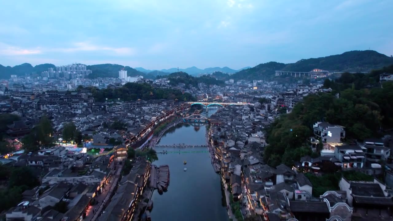 4K 航拍湘西凤凰城夜景视频素材