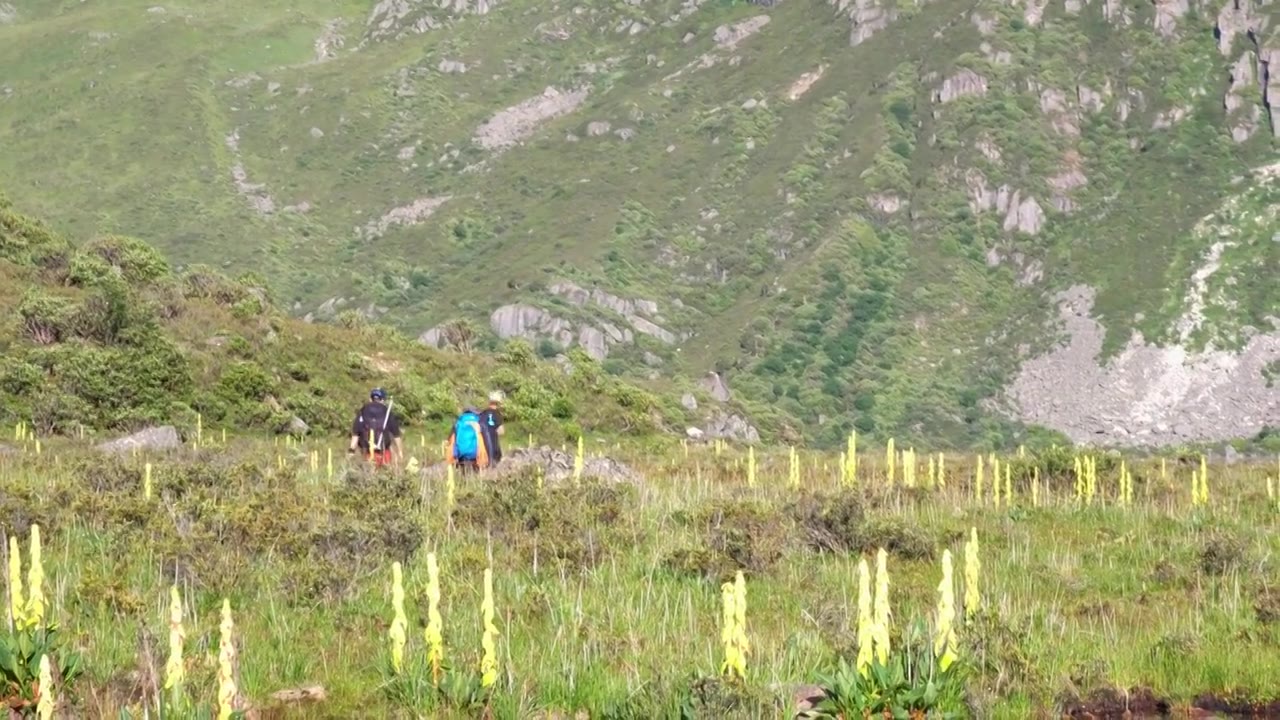 四川甘孜丹巴县葫芦海的徒步旅行者视频素材