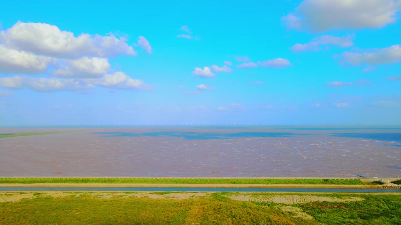 上海滴水湖南汇嘴观海公园草地全景航拍视频素材