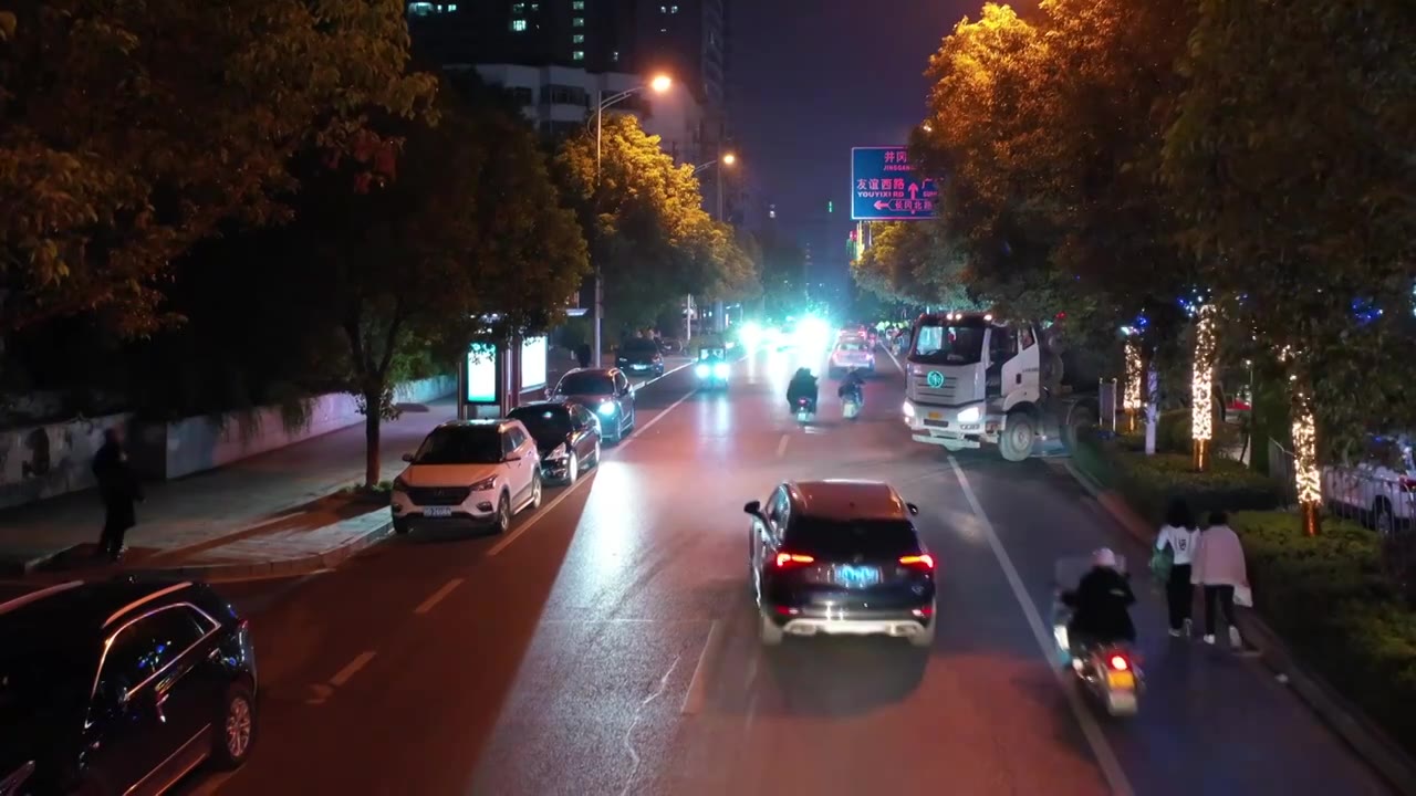 实拍吉安鹭洲西路夜景视频素材