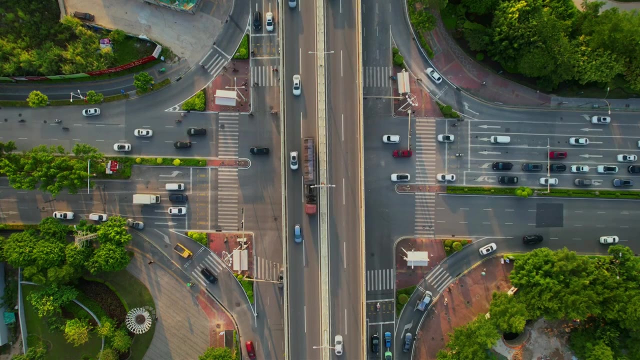 航拍城市路口交通视频素材