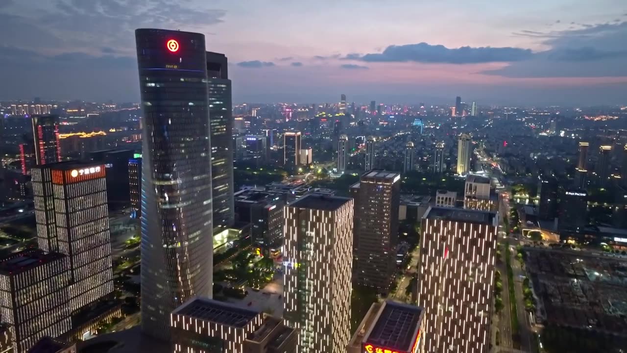 宁波东部新城夜景航拍视频素材