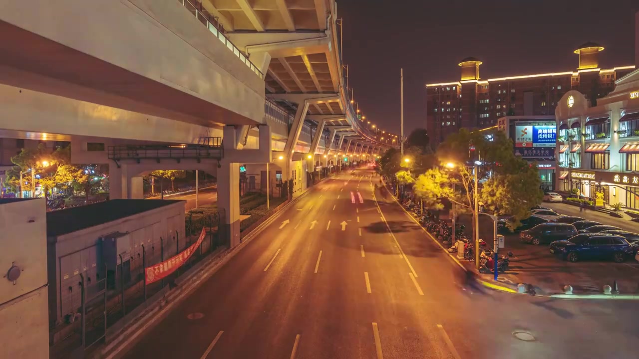 上海地铁站高架桥马路车流交通夜景延时空境视频下载