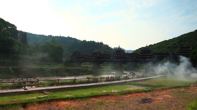 三江程阳桥水车视频素材