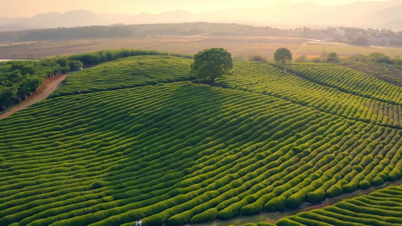 绍兴三界茶园孤独的树日落黄昏视频素材