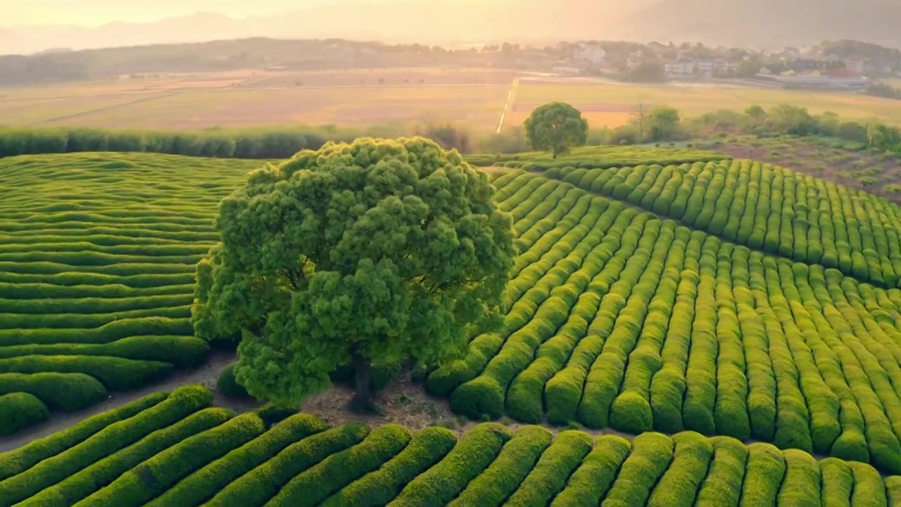 绍兴三界茶园孤独的树日落黄昏视频素材