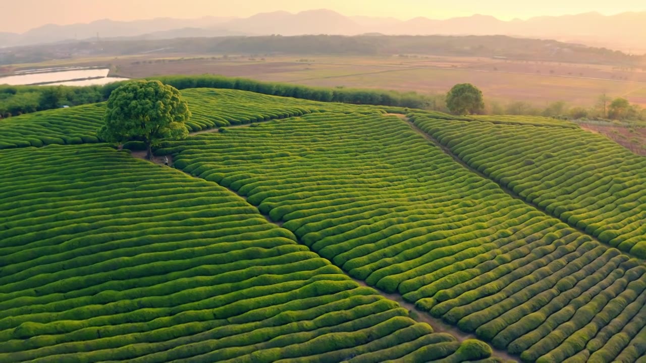 绍兴三界茶园孤独的树日落黄昏视频素材