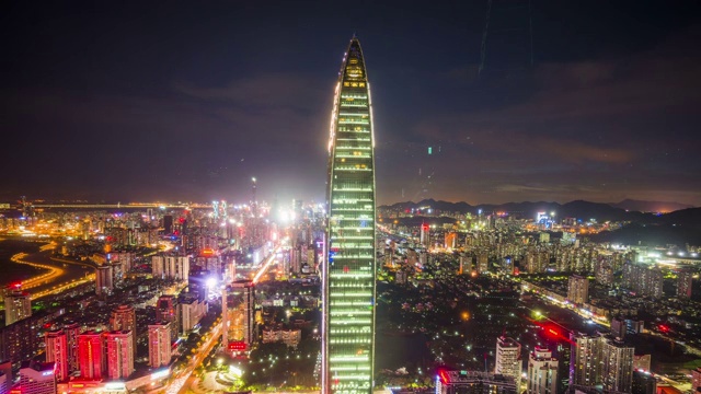 深圳地王大厦鸟瞰深圳城市夜景视频素材