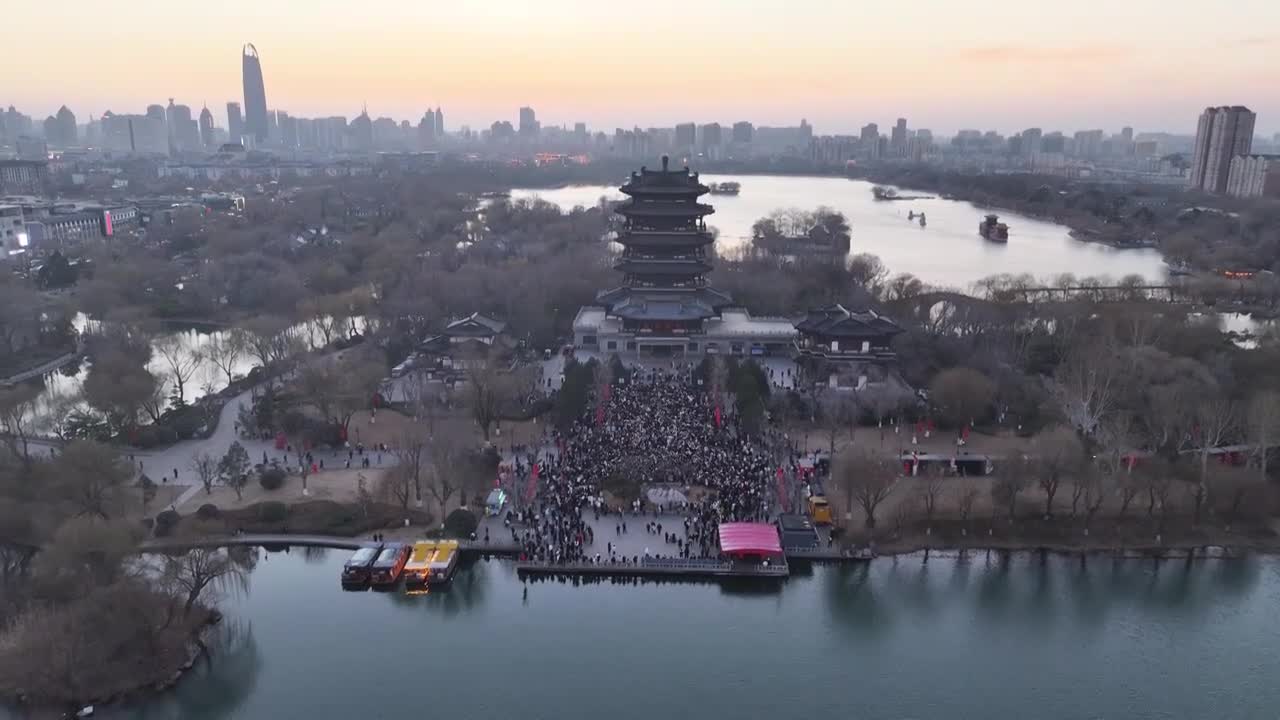 济南大明湖春节夜景视频素材