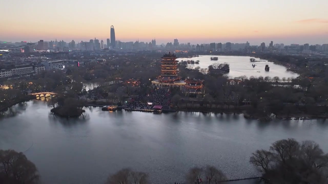 济南大明湖春节夜景视频素材