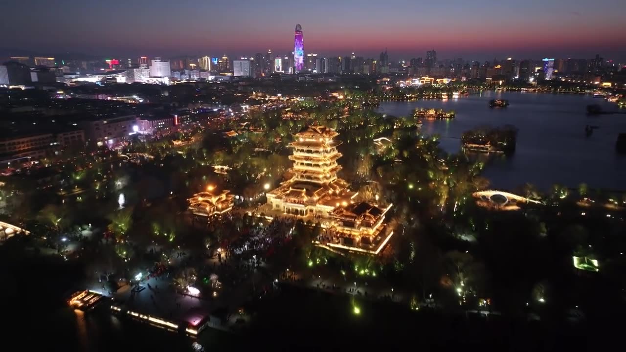 济南大明湖春节夜景视频素材