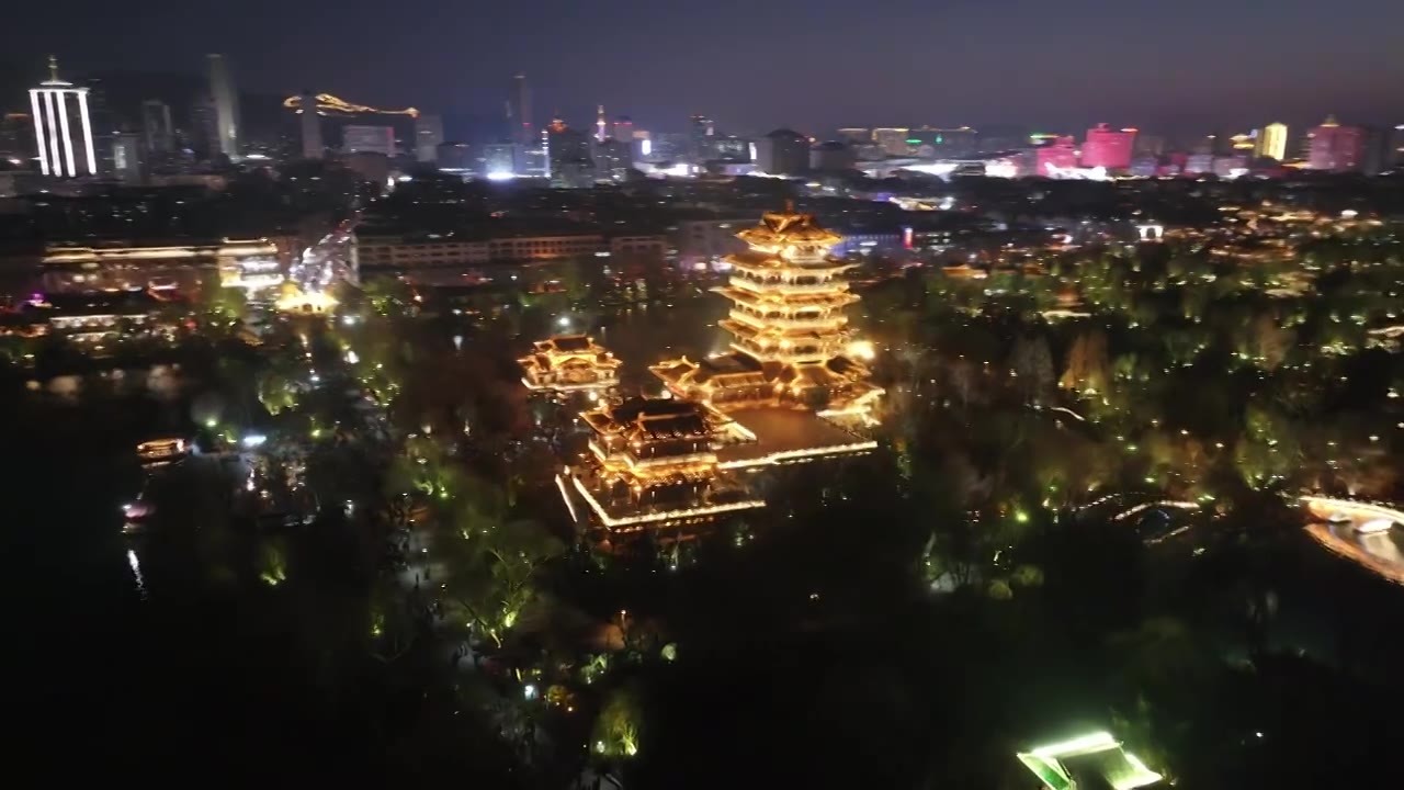 济南大明湖春节夜景视频素材