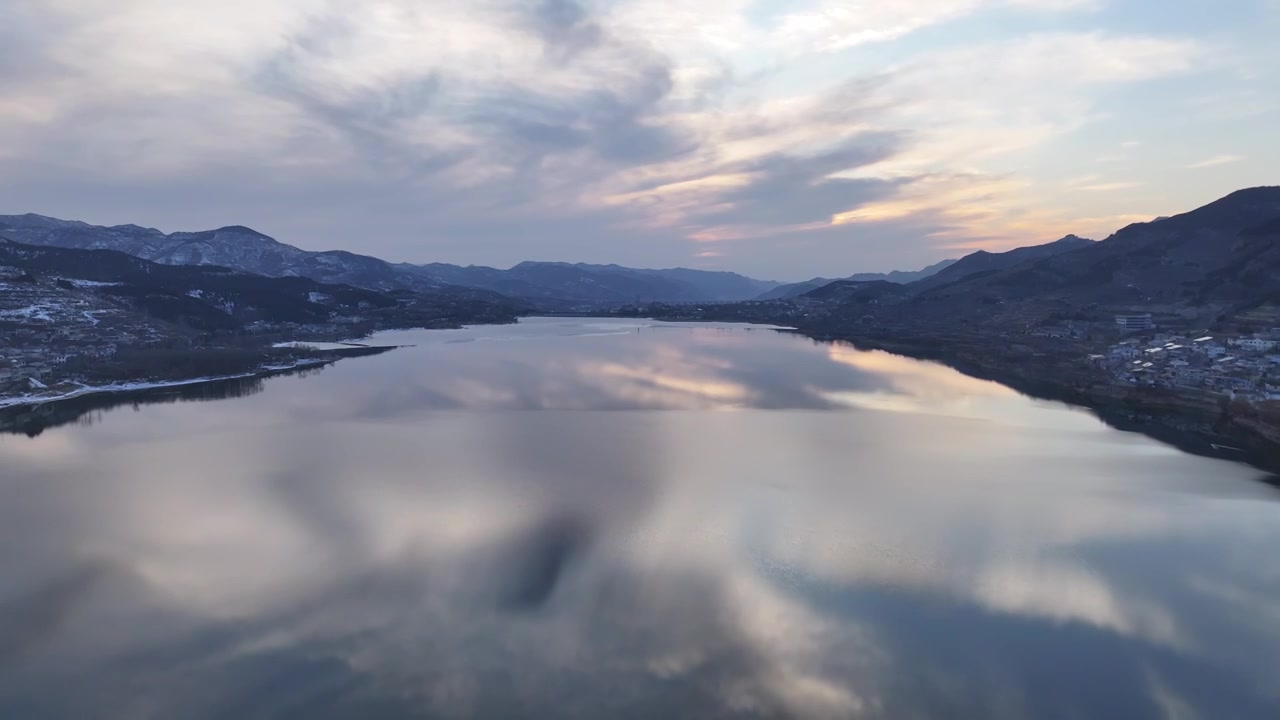 济南锦绣川水库日落晚霞视频素材