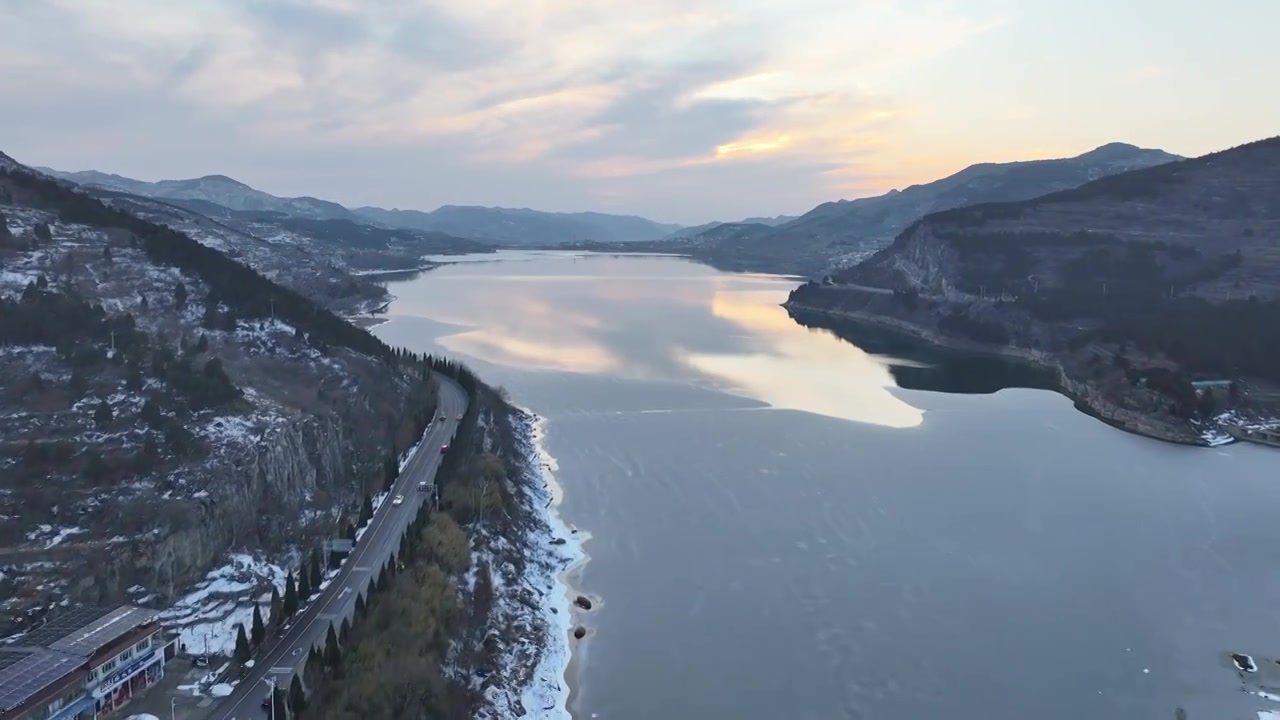 济南锦绣川水库日落晚霞视频素材