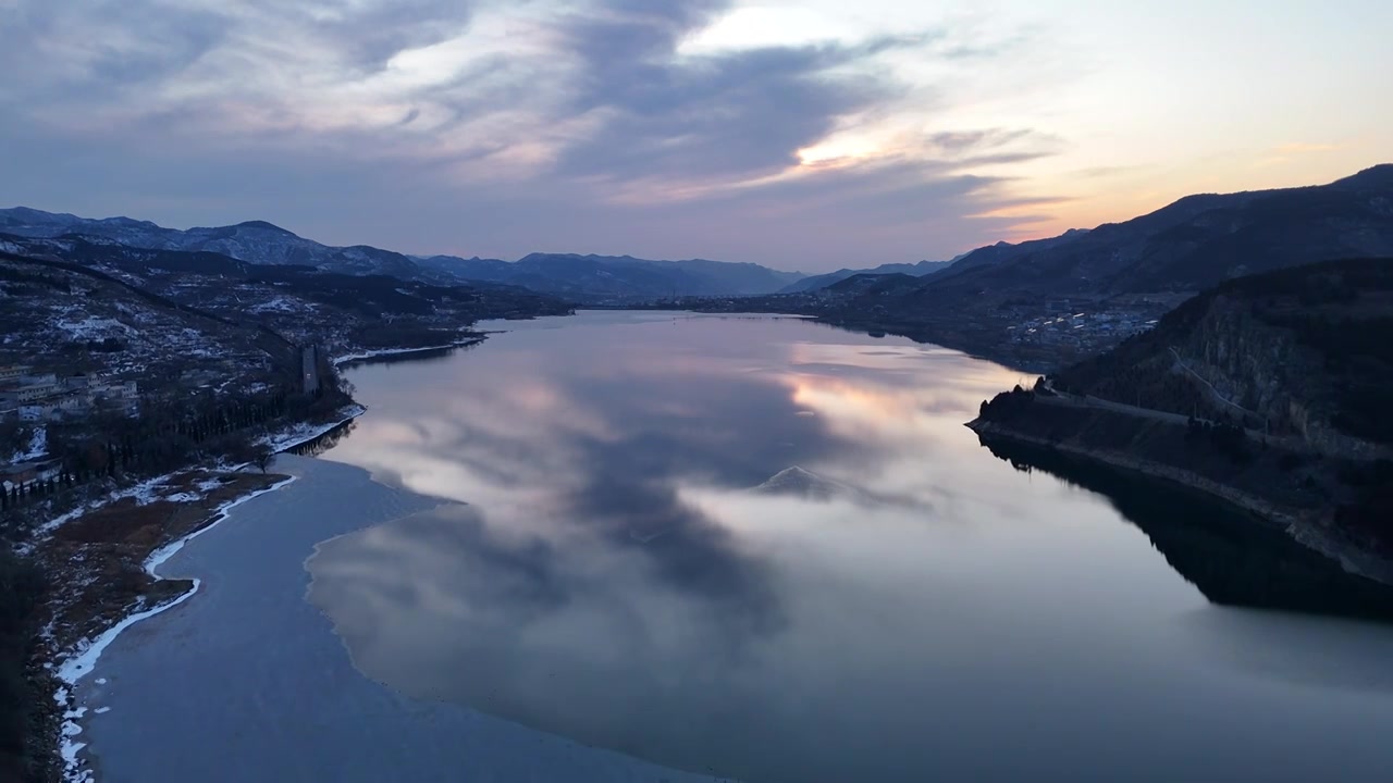 济南锦绣川水库日落晚霞视频素材