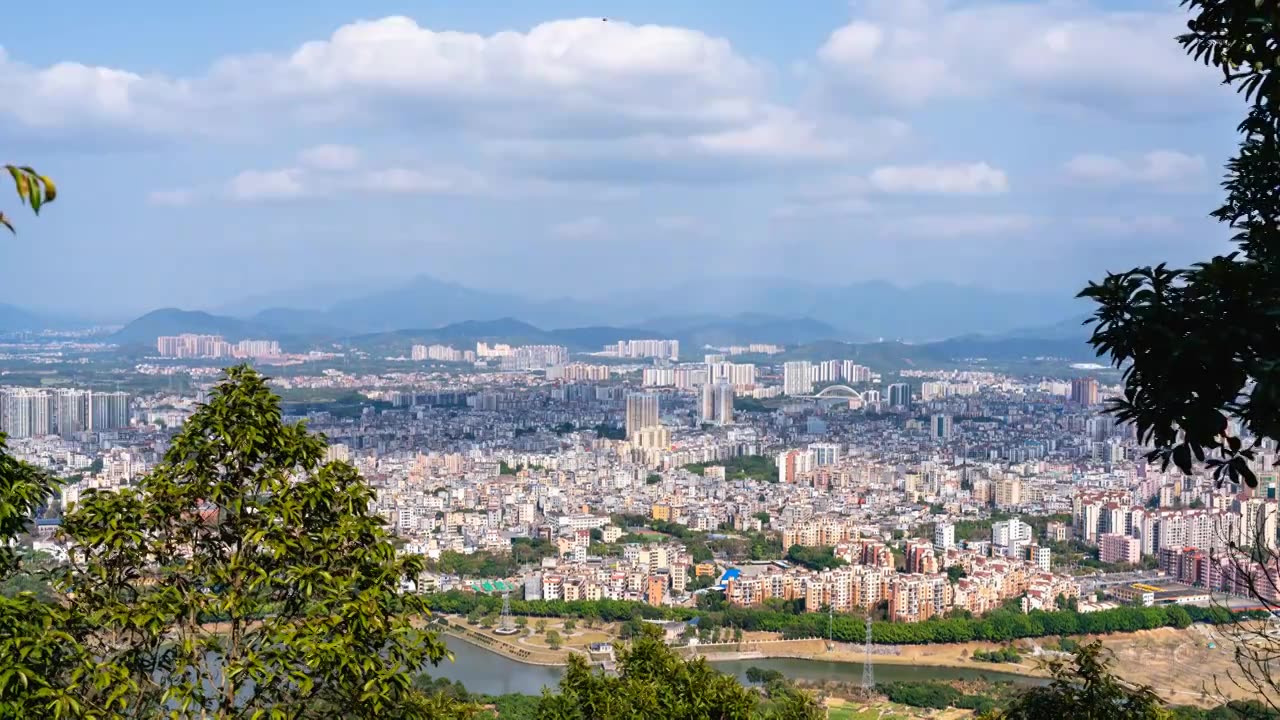 蓝天白云城市风光延时摄影视频素材