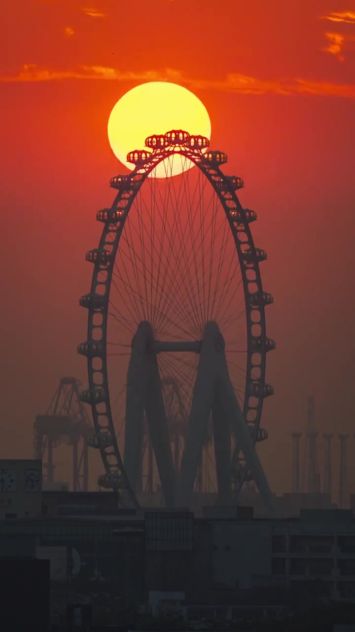 深圳前海欢乐港湾湾区之光摩天轮日落视频素材