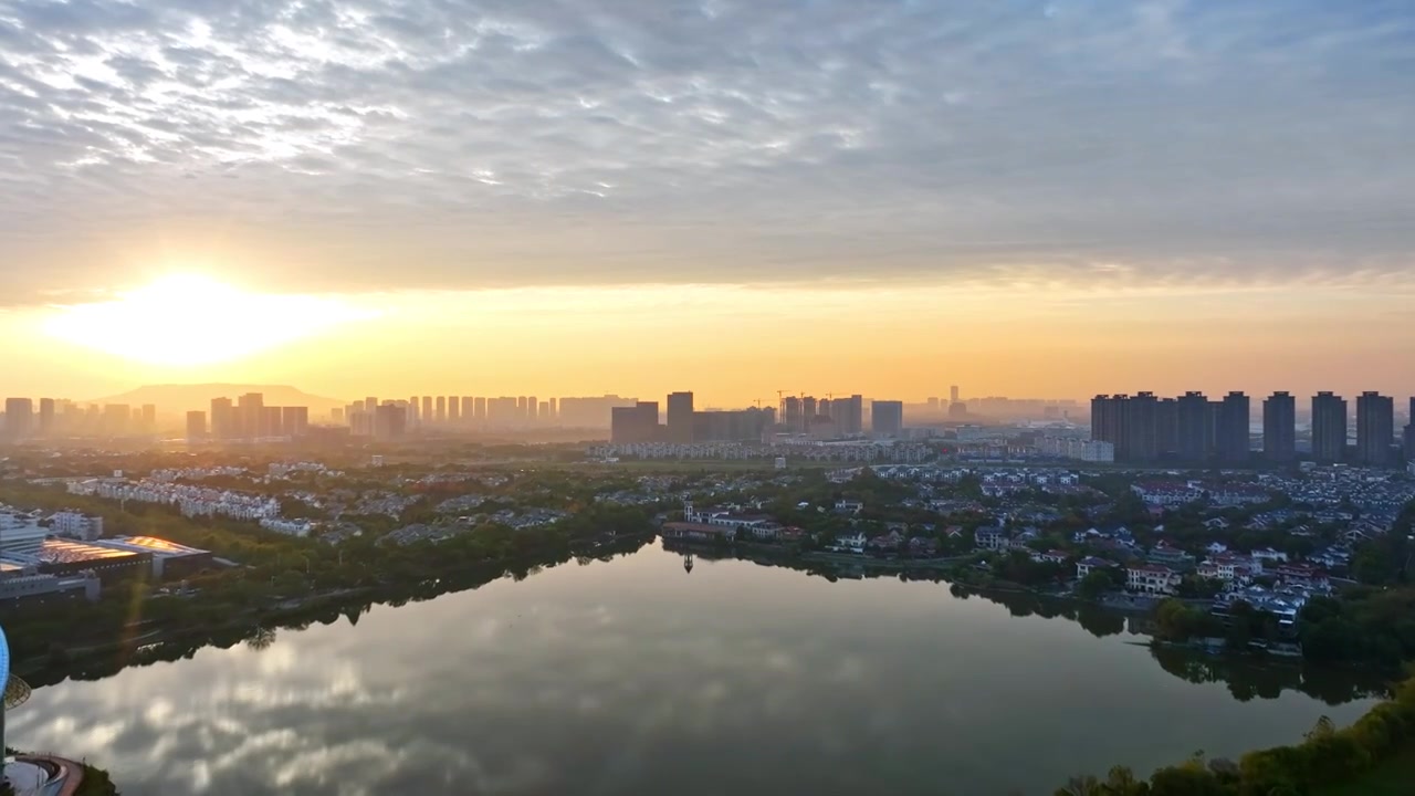 南京江宁区高湖水库日出视频素材