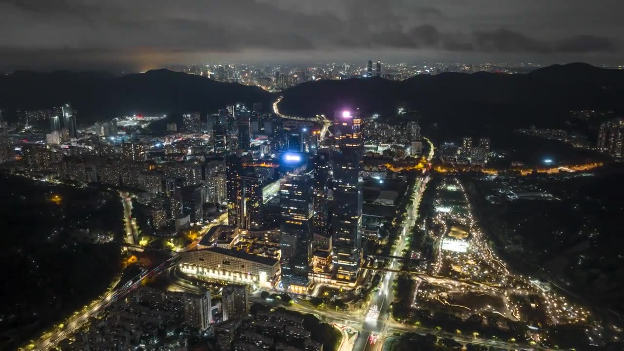 深业上城夜景灯光车流航拍延时视频素材